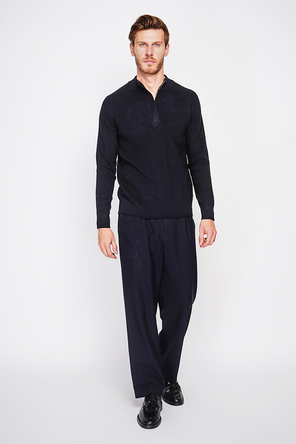 Half-zip polo sweater with long sleeves in 6 threads