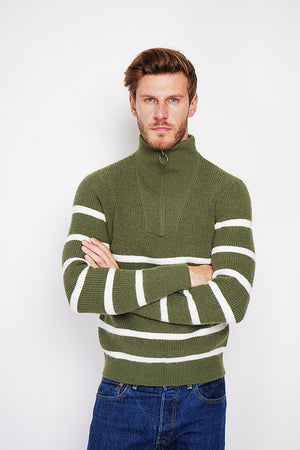 Fancy knitted sailor sweater with zipped trucker collar and sleeves