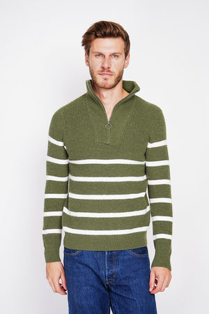 Fancy knitted sailor sweater with zipped trucker collar and sleeves