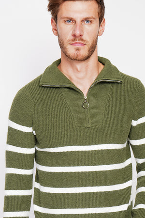Fancy knitted sailor sweater with zipped trucker collar and sleeves