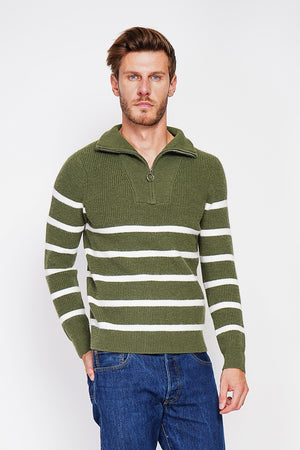 Fancy knitted sailor sweater with zipped trucker collar and sleeves