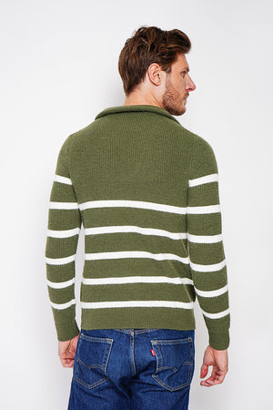 Fancy knitted sailor sweater with zipped trucker collar and sleeves