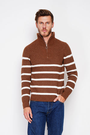 Fancy knitted sailor sweater with zipped trucker collar and sleeves