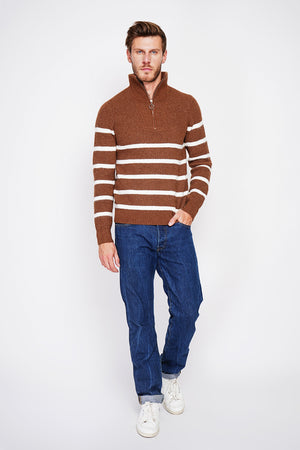 Fancy knitted sailor sweater with zipped trucker collar and sleeves