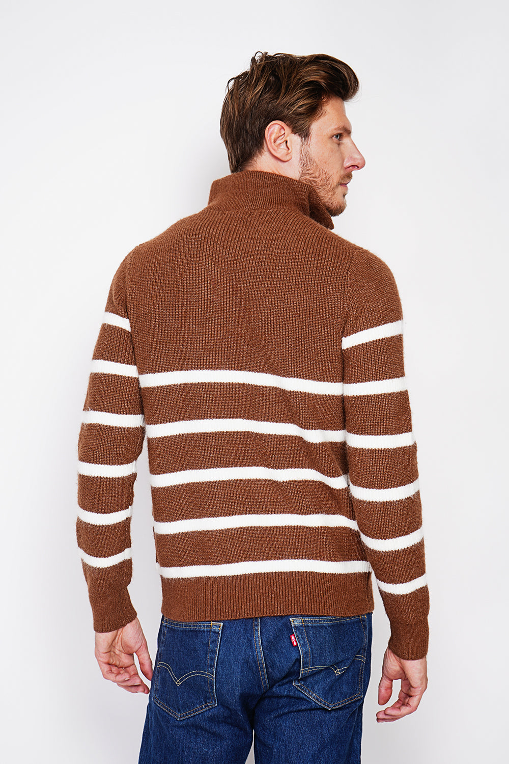 Fancy knitted sailor sweater with zipped trucker collar and sleeves