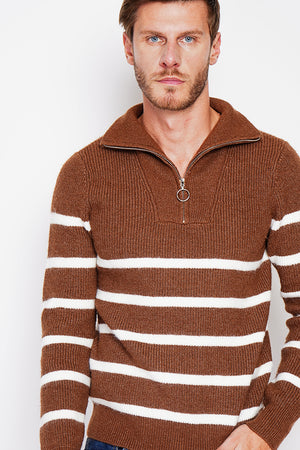 Fancy knitted sailor sweater with zipped trucker collar and sleeves