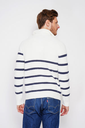 Fancy knitted sailor sweater with zipped trucker collar and sleeves