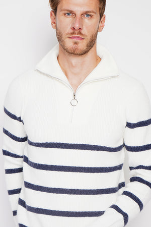 Fancy knitted sailor sweater with zipped trucker collar and sleeves
