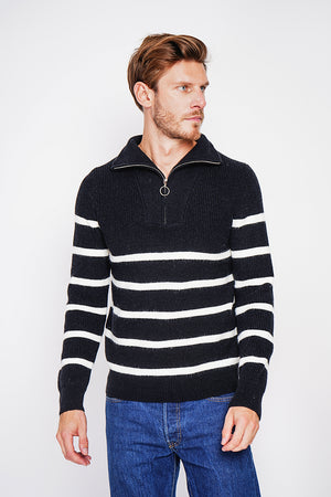 Fancy knitted sailor sweater with zipped trucker collar and sleeves