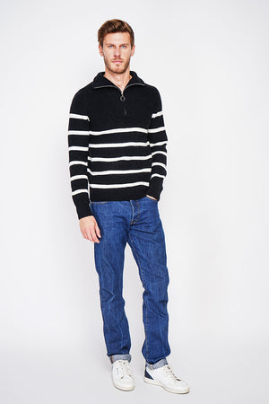 Fancy knitted sailor sweater with zipped trucker collar and sleeves