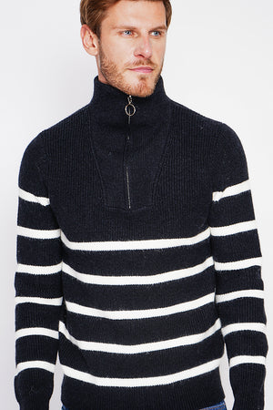 Fancy knitted sailor sweater with zipped trucker collar and sleeves