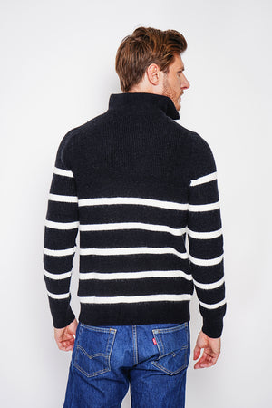Fancy knitted sailor sweater with zipped trucker collar and sleeves