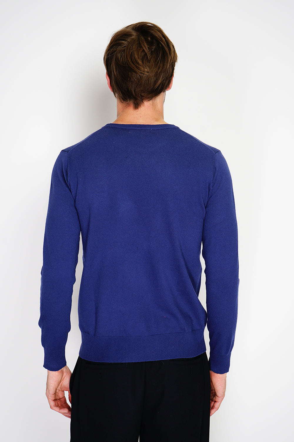 Crew neck sweater, long sleeves, 2-ply knit – Night blue – William de Faye