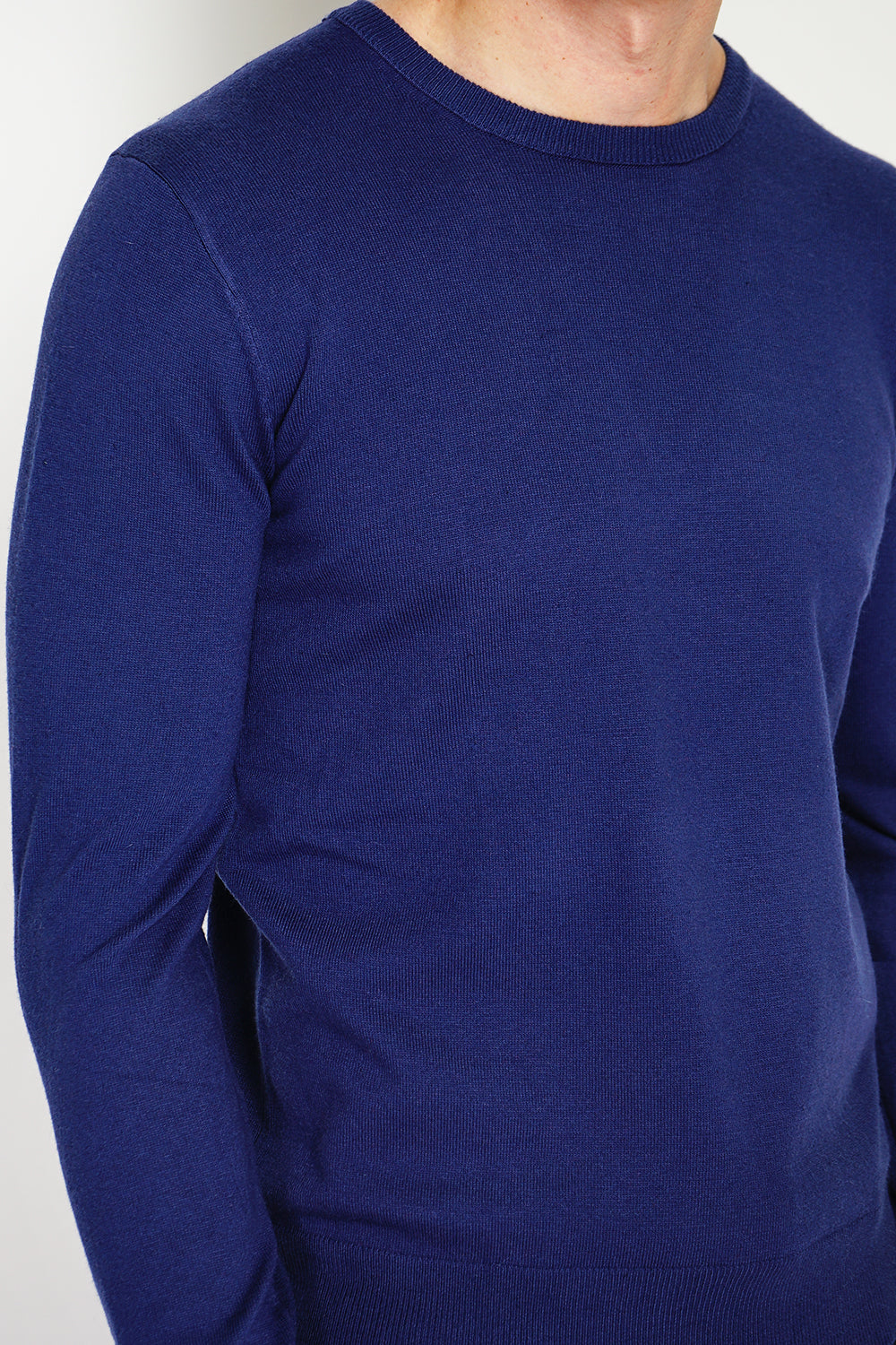 Crew neck sweater, long sleeves, 2-ply knit – Night blue – William de Faye