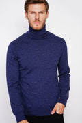 Classic turtleneck sweater, long sleeves, 2-ply knit – Night blue – William de Faye