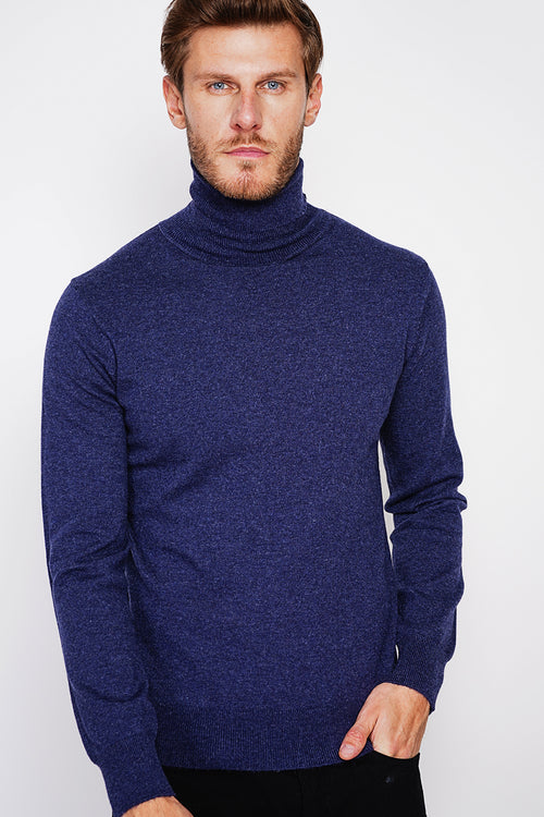Classic turtleneck sweater, long sleeves, 2-ply knit – Night blue – William de Faye