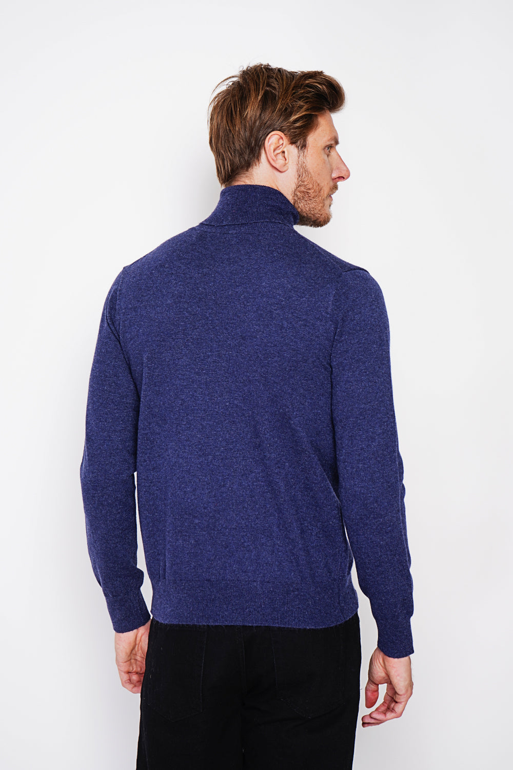 Classic turtleneck sweater, long sleeves, 2-ply knit – Night blue – William de Faye