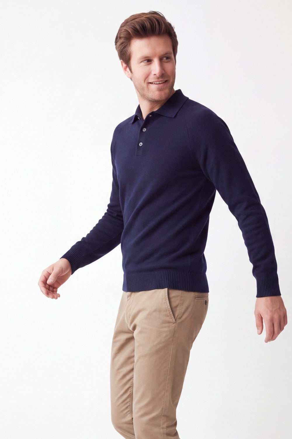 Pull homme col polo boutonné – Bleu nuit – William de Faye