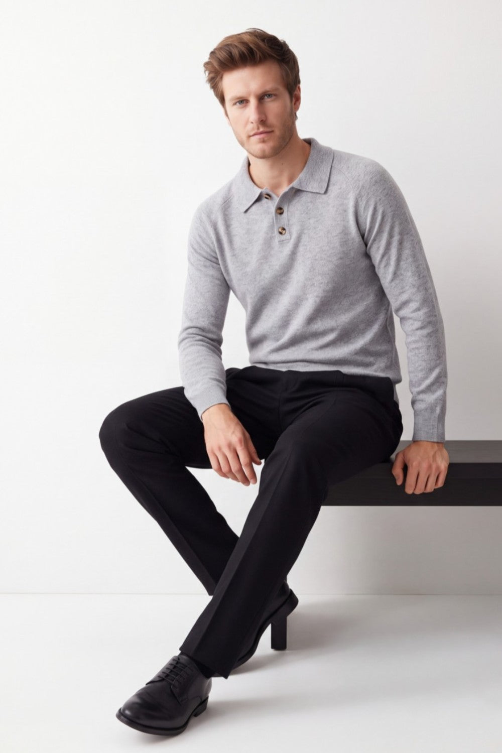 Pull homme col polo boutonné – Gris – William de Faye