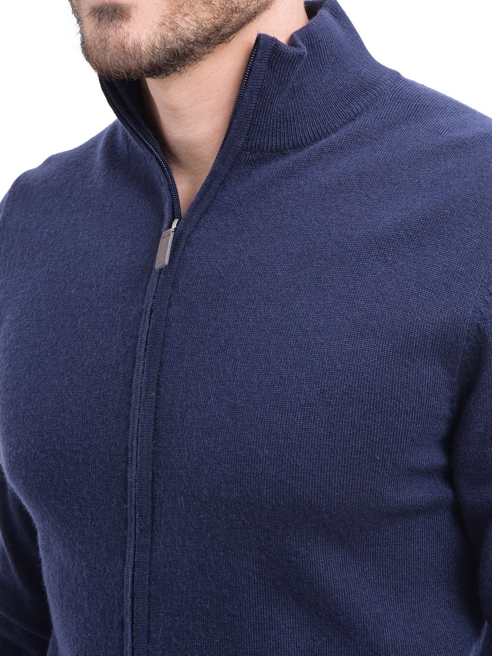 Classic zip-up vest, long sleeves, 2-ply knit – Night blue – William de Faye