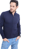Classic zip-up vest, long sleeves, 2-ply knit – Night blue – William de Faye