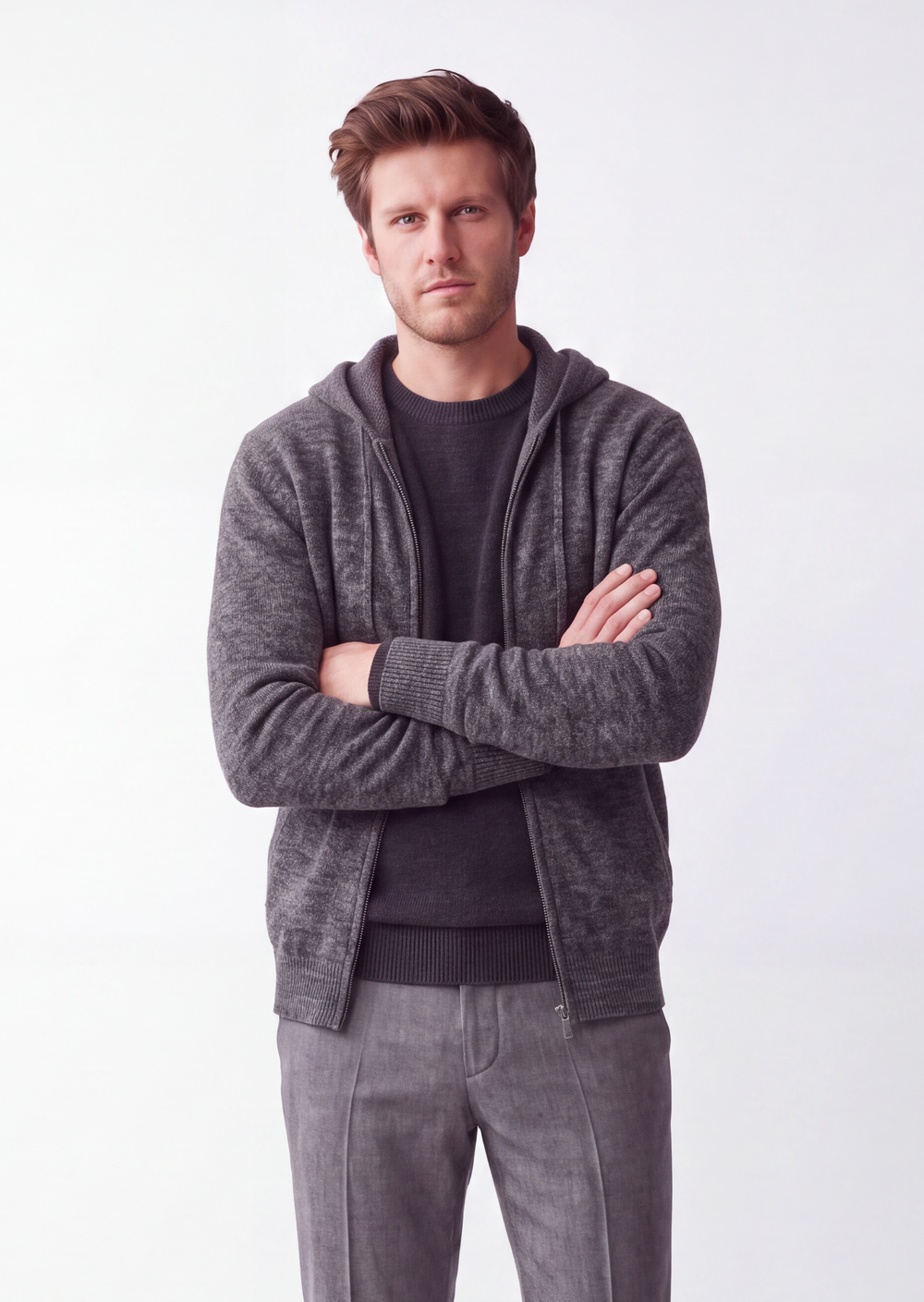 Gilet homme zippé à capuche – Gris foncé – William de Faye