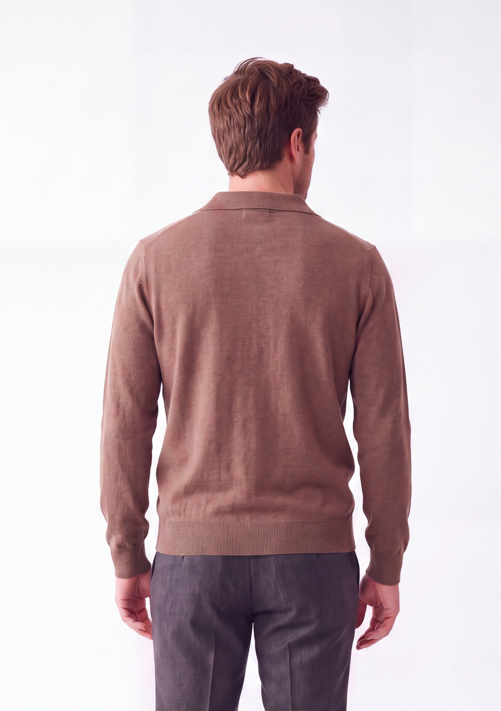 Pull homme col polo bicolore – Marron – William de Faye