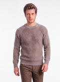 Crew neck sweater, raglan sleeves, trim, 4-ply – Desert – William de Faye