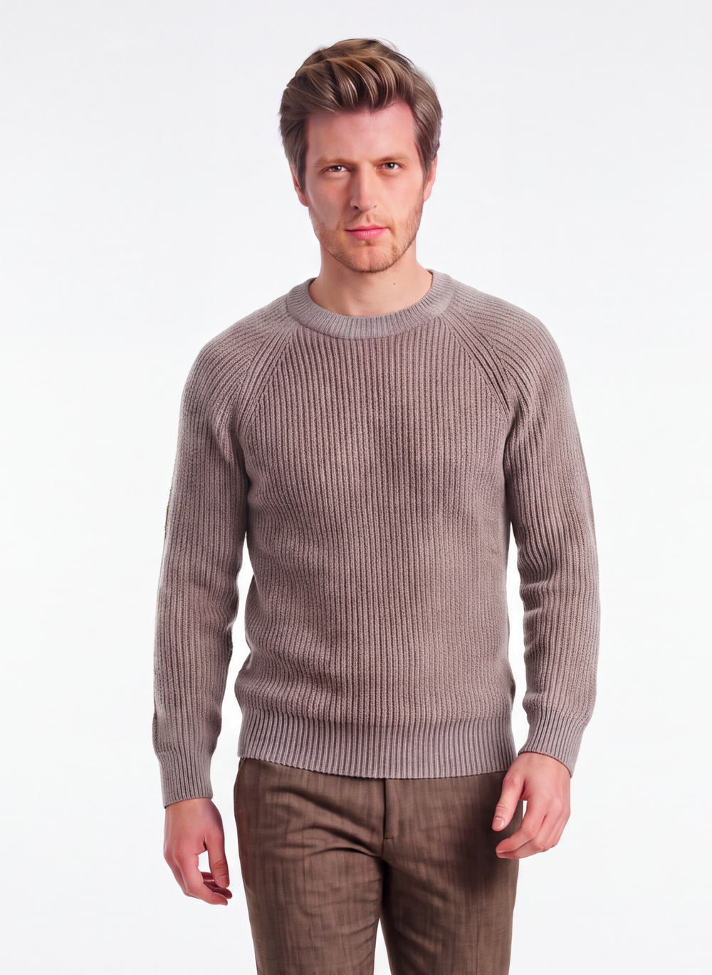 Pull homme col rond raglan 4 fils – Désert – William de Faye