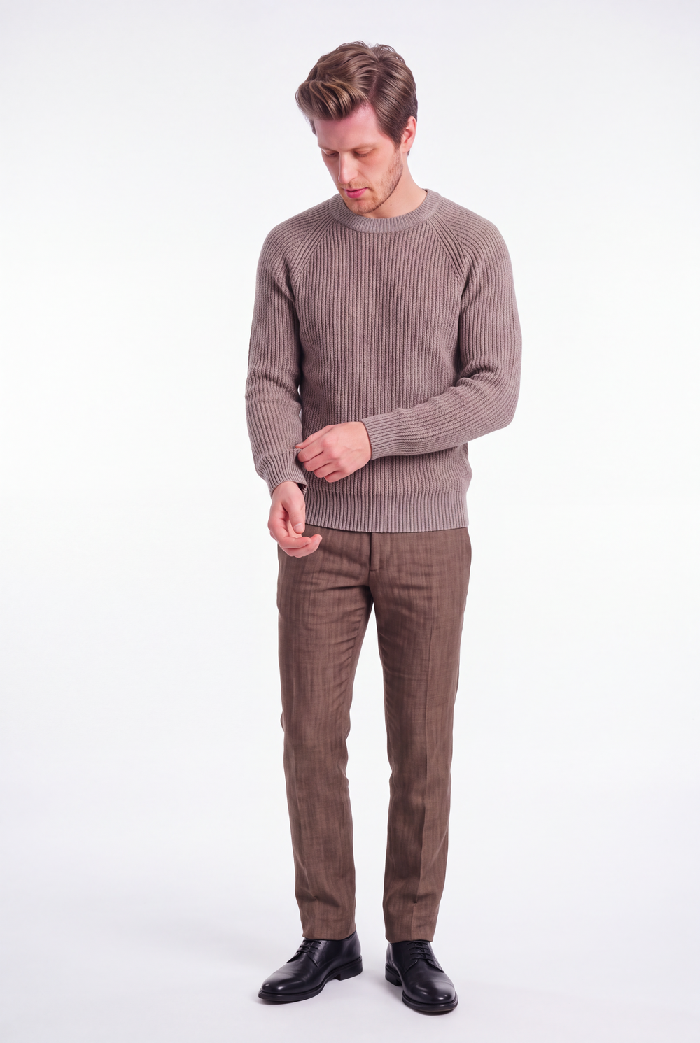 Pull homme col rond raglan 4 fils – Désert – William de Faye