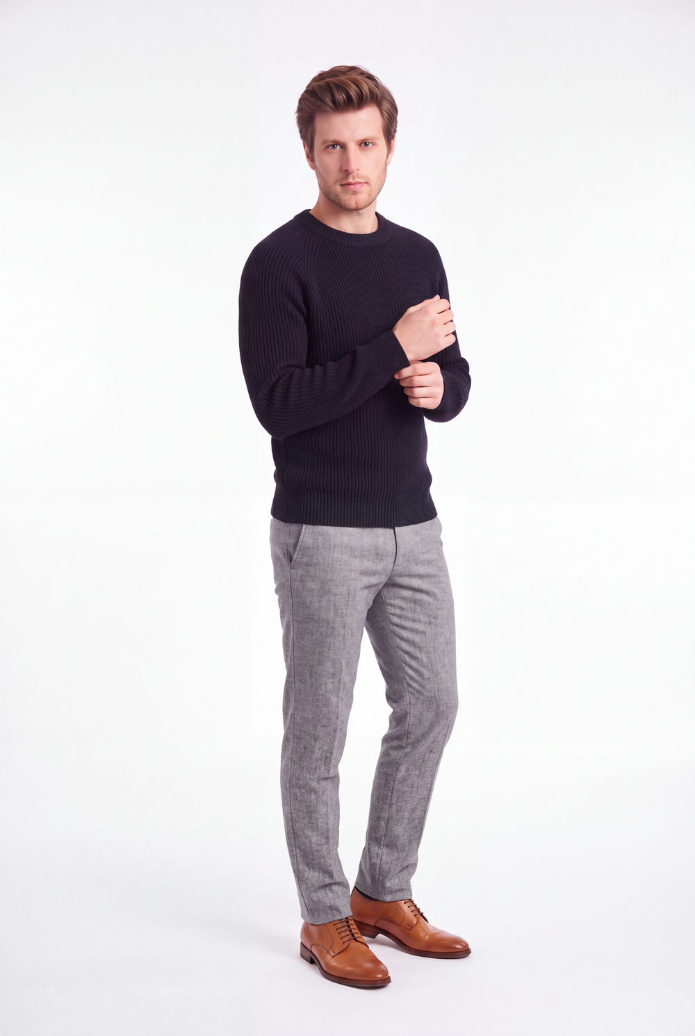 Pull homme col rond raglan 4 fils – Noir – William de Faye