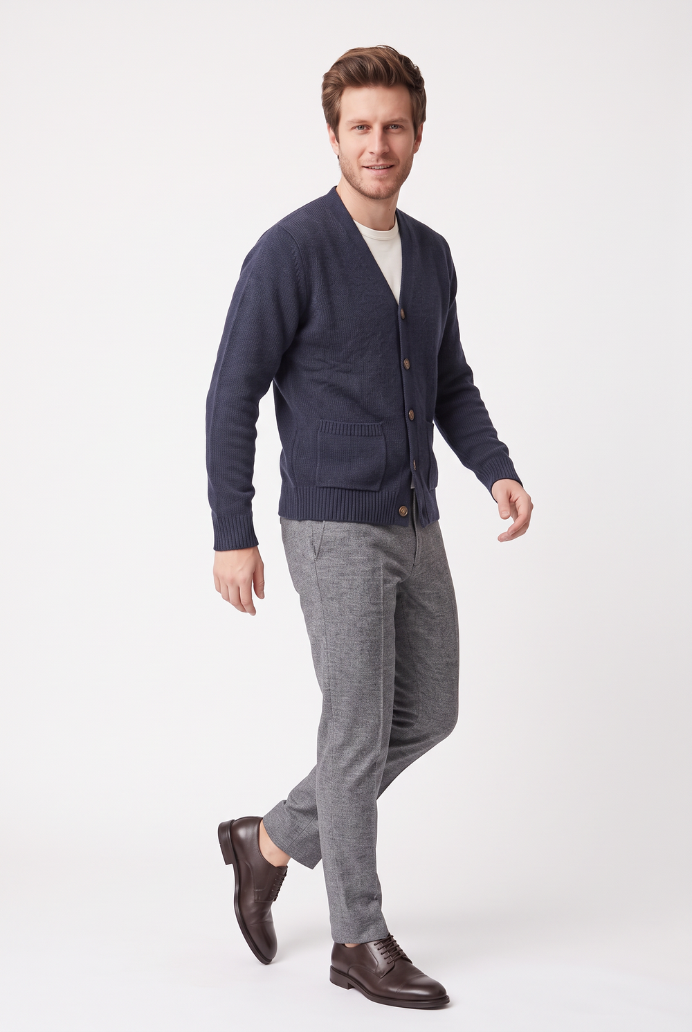 Pull homme col camionneur zippé 4 fils – Bleu nuit – William de Faye