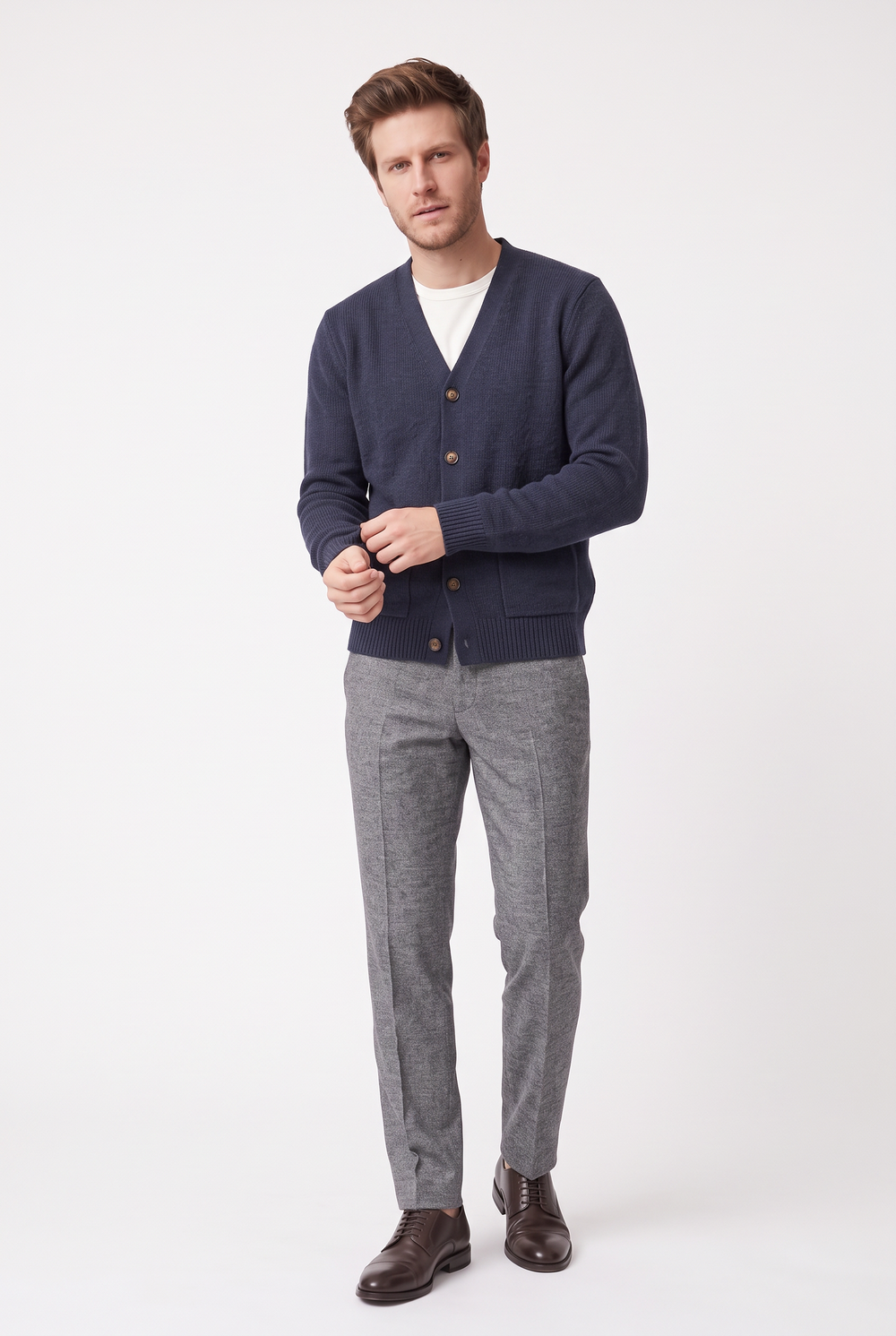 Pull homme col camionneur zippé 4 fils – Bleu nuit – William de Faye