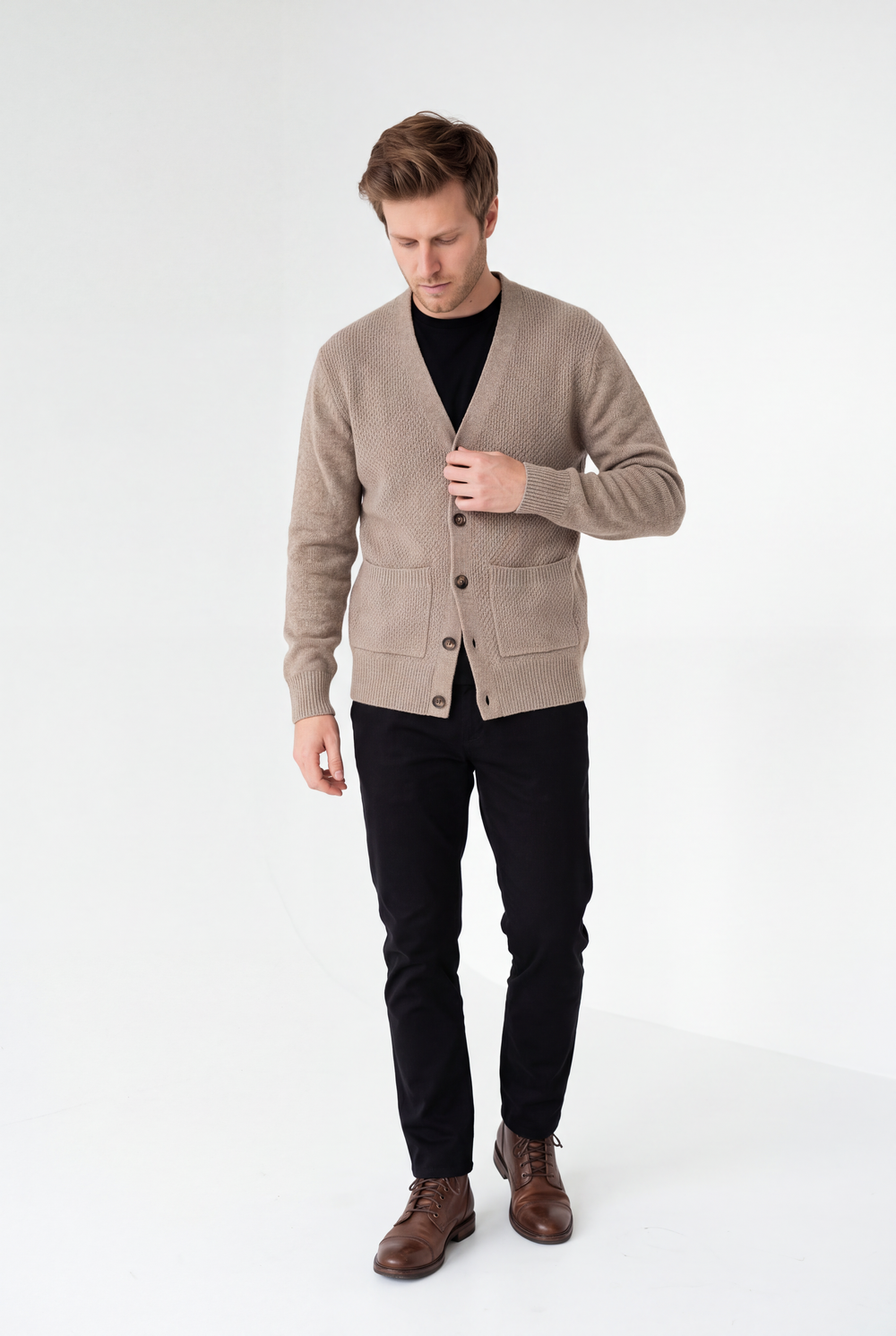 Pull homme col camionneur zippé 4 fils – Désert – William de Faye