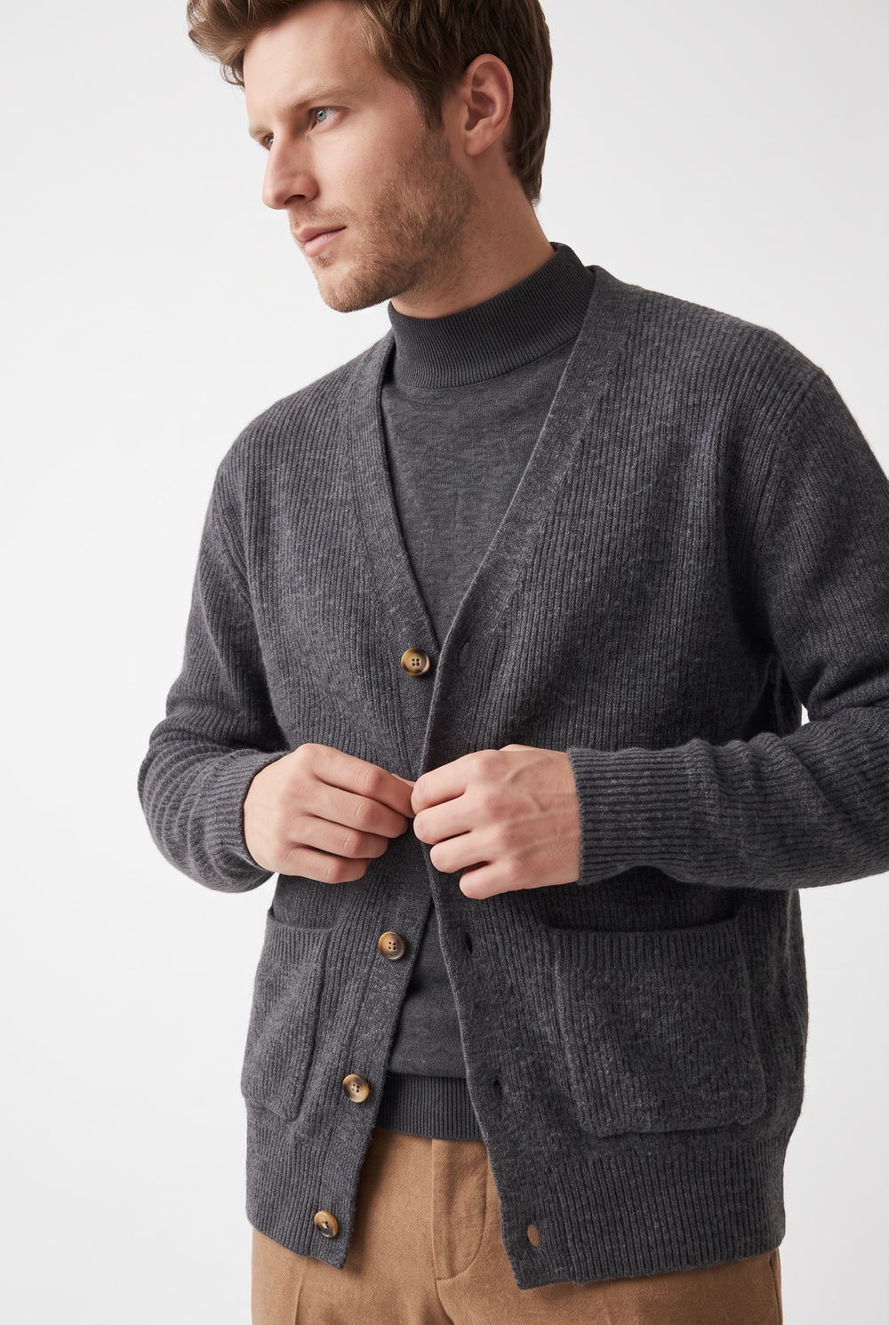 Pull homme col camionneur zippé 4 fils – Gris foncé – William de Faye