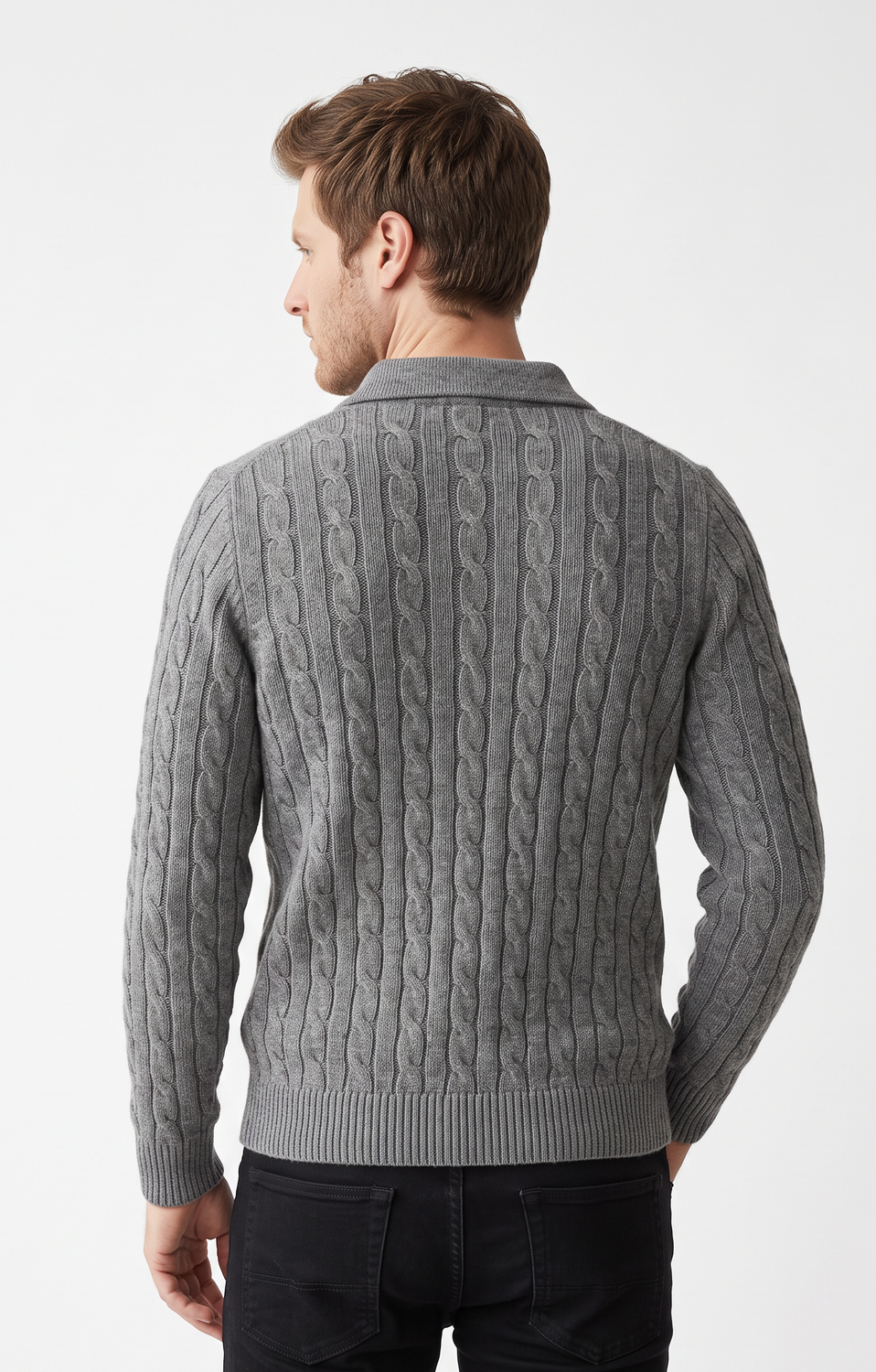 Pull homme col polo torsadé – Gris – William de Faye
