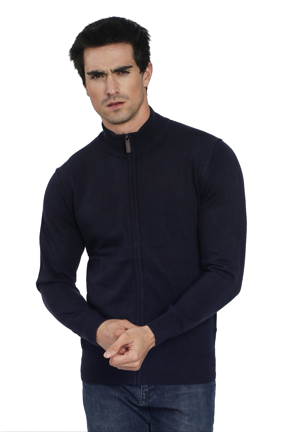 Zipped cardigan and two-color inside collar