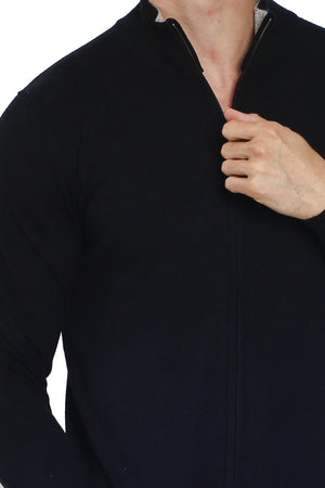 Zipped cardigan and two-color inside collar