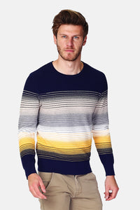 Multicolor 4-ply knit crewneck sweater with long sleeves