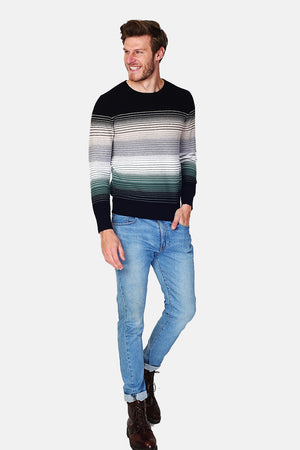 Multicolor 4-ply knit crewneck sweater with long sleeves