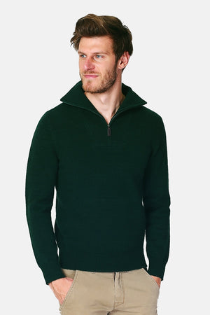 Zipped trucker neck sweater with long sleeves