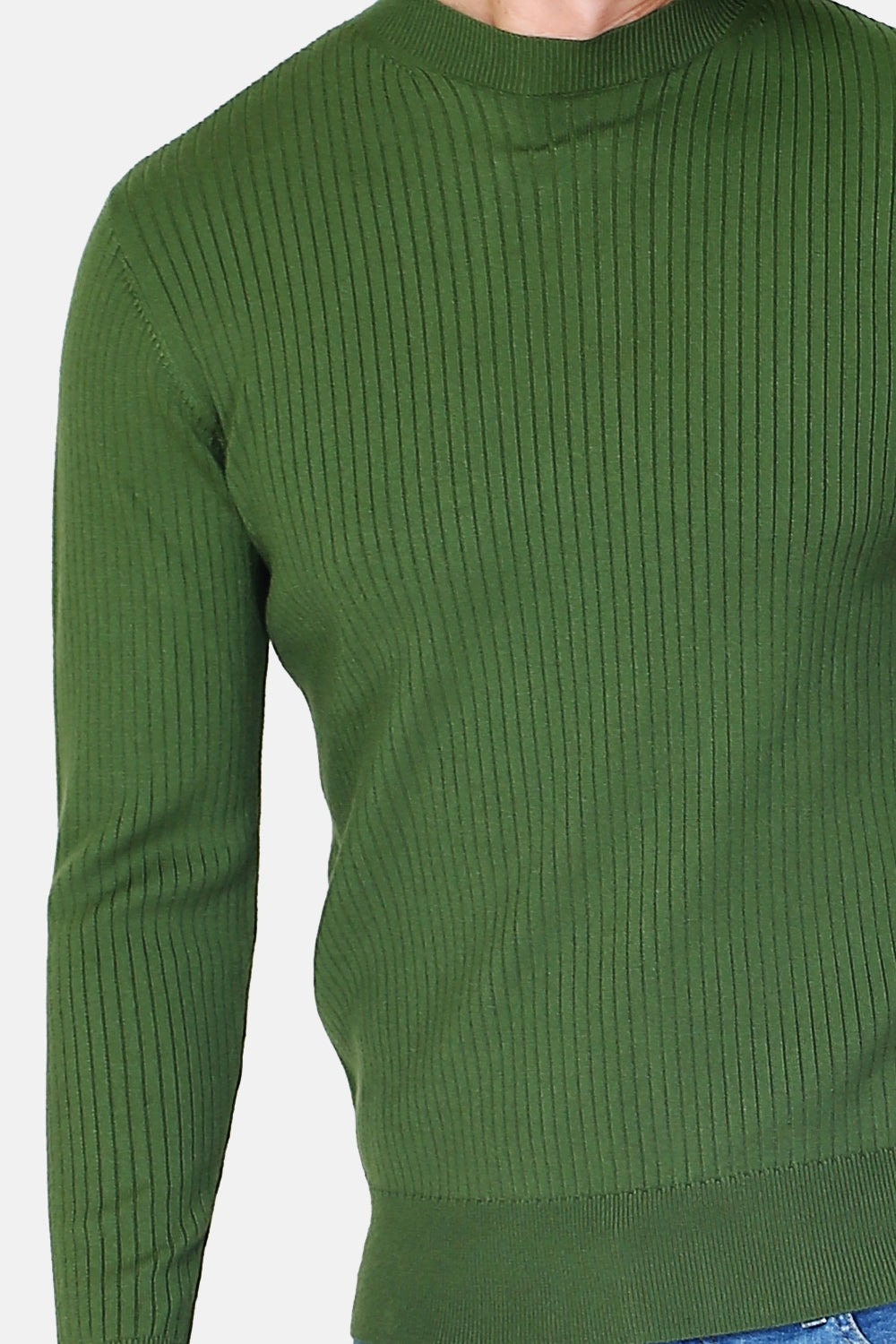 Long-sleeved 3-ply rib knit crewneck sweater