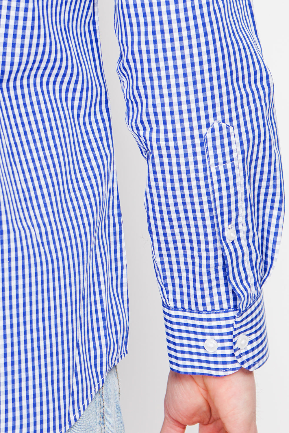 Chemise à carreaux en sergé de coton col italien – Bleu marine – William de Faye