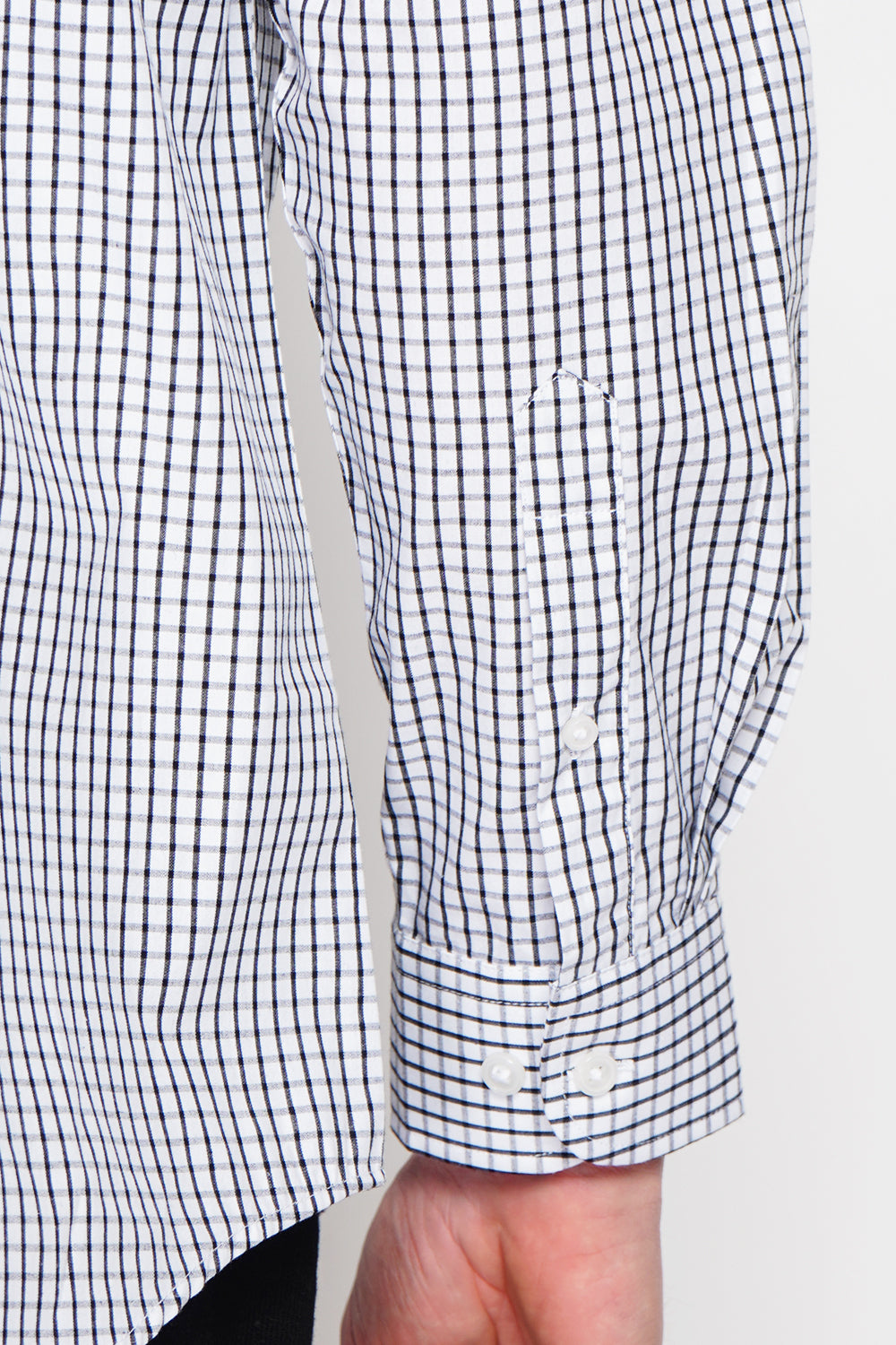 Chemise à carreaux en sergé de coton col italien – Blanc/Noir – William de Faye