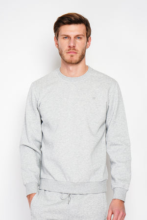 Double-sided fleece crew neck sweatshirt with chest logo