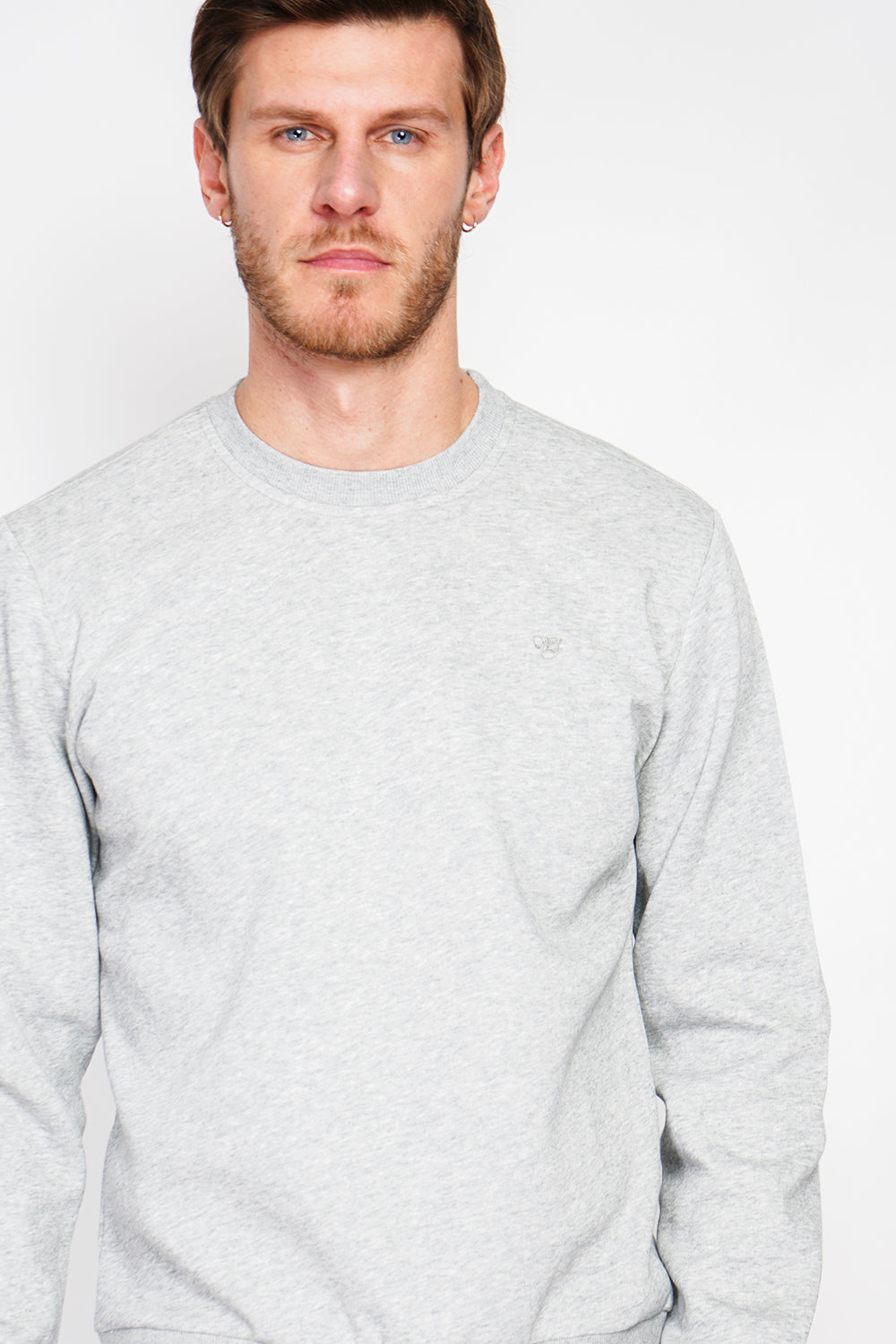 Double-sided fleece crew neck sweatshirt with chest logo