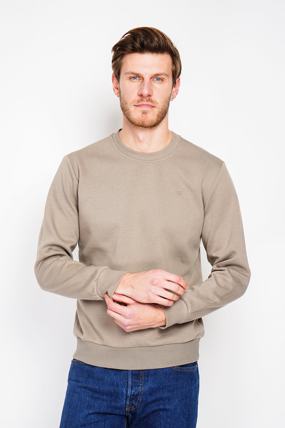 Sweat col rond molleton double face – Kaki clair – William de Faye