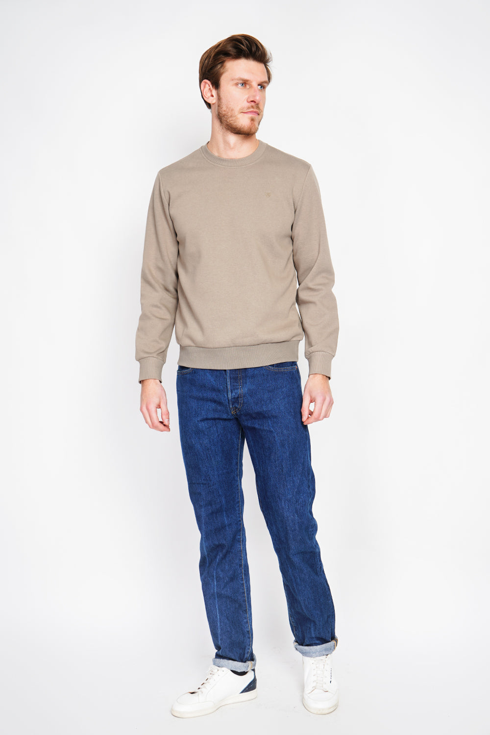 Sweat col rond molleton double face – Kaki clair – William de Faye