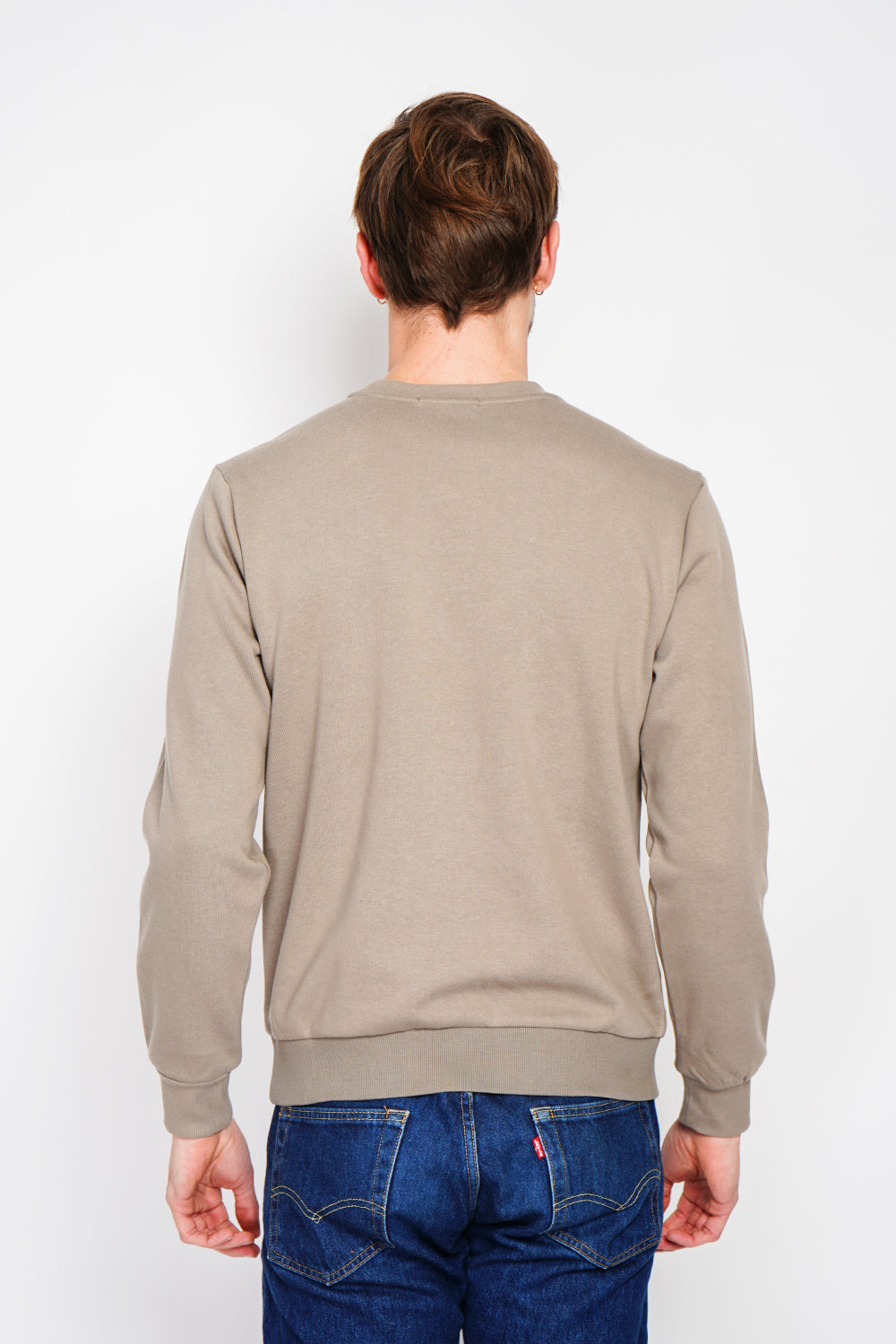 Double-sided fleece crew neck sweatshirt with chest logo