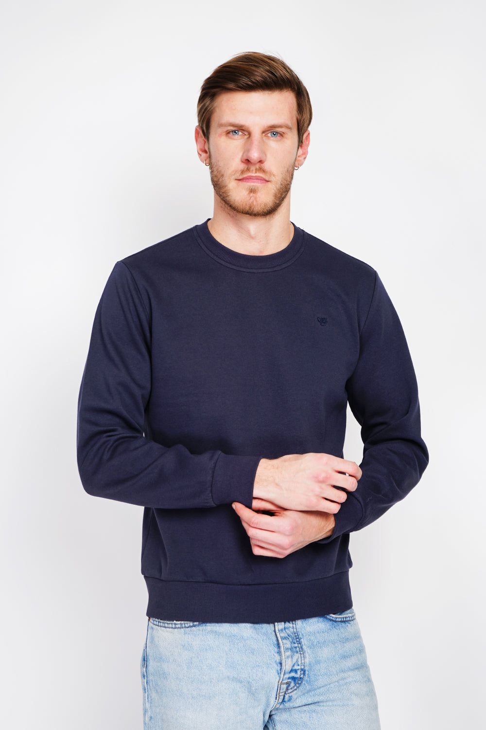 Sweat col rond molleton double face – Bleu marine – William de Faye